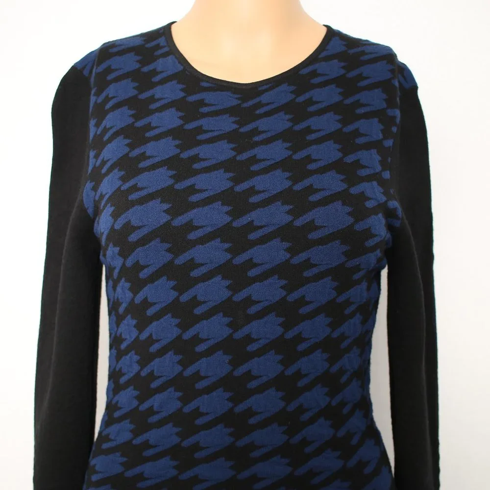 NEW Torn by Ronny Kobo Blue Black Long Sleeve Sweater Dress M - Picture 3 of 11